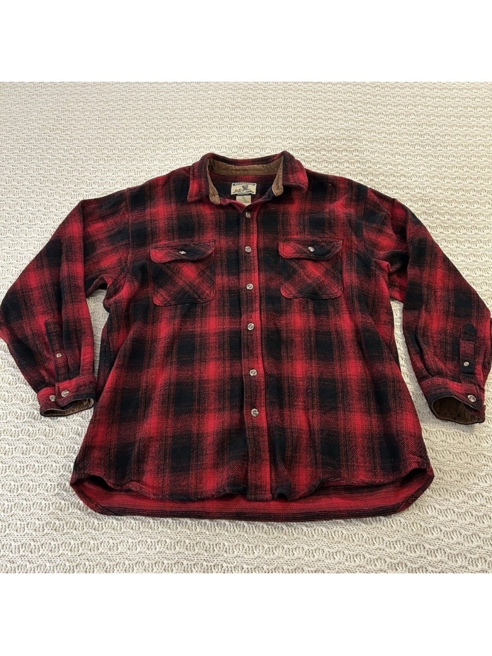 Vintage Field & Stream Heavy Cotton Flannel Mens XL tall buffalo plaid Shirt